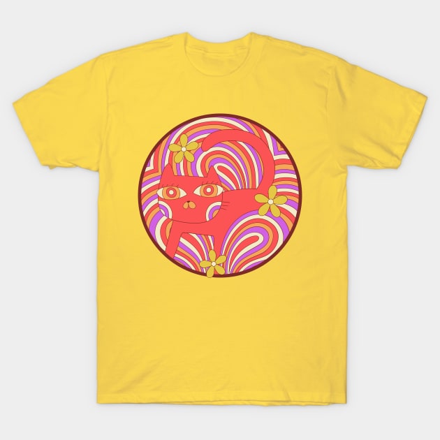 Retro Psychedelic Kitty T-Shirt by InkyArt